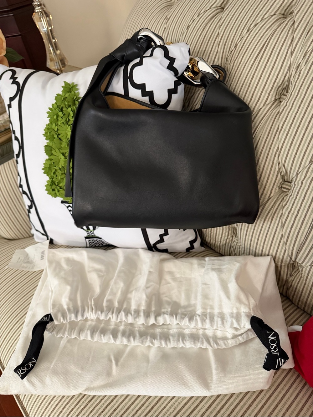 JW ANDERSON Black Leather Satchel with Gold & Silver Chain Handle - Picture 5 of 5